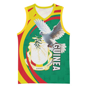 Guinea Basketball Jersey Coat Of Arms With Pigeon - Kente Pattern - African Pride