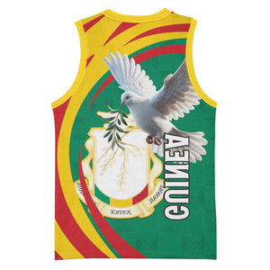 Guinea Basketball Jersey Coat Of Arms With Pigeon - Kente Pattern - African Pride