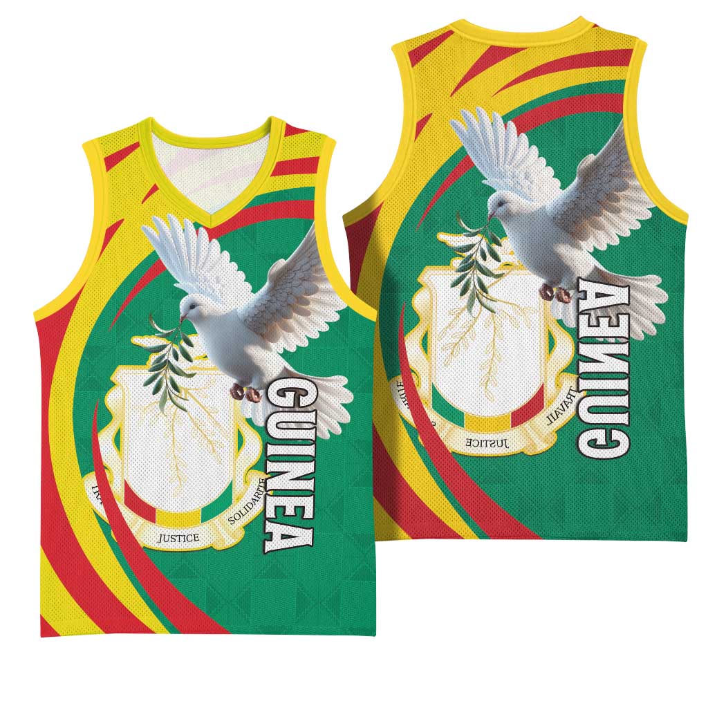 Guinea Basketball Jersey Coat Of Arms With Pigeon - Kente Pattern - African Pride