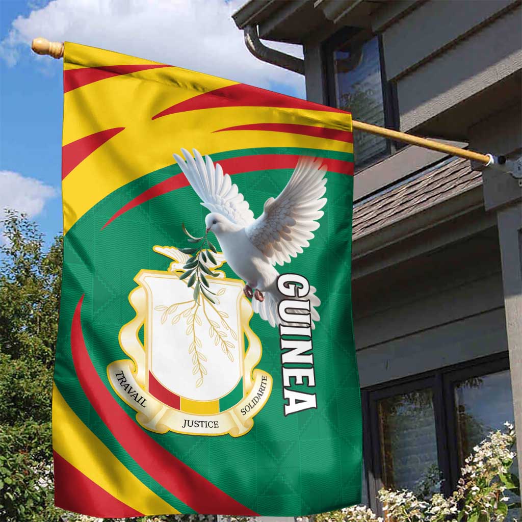 Guinea Garden Flag Coat Of Arms With Pigeon - Kente Pattern