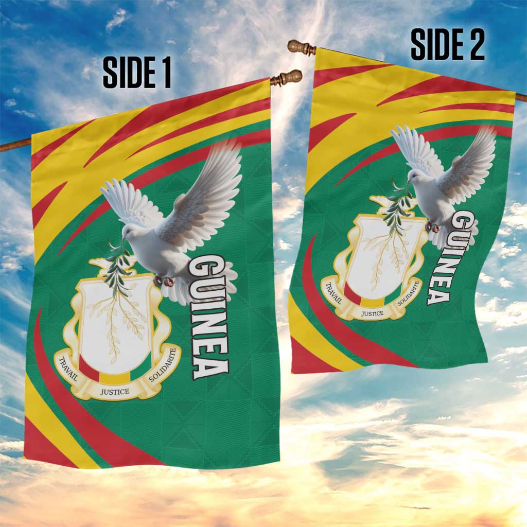 Guinea Garden Flag Coat Of Arms With Pigeon - Kente Pattern