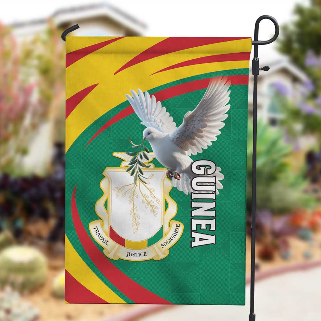Guinea Garden Flag Coat Of Arms With Pigeon - Kente Pattern