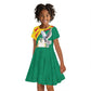 Guinea Kid Short Sleeve Dress Coat Of Arms With Pigeon - Kente Pattern
