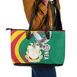 Guinea Leather Tote Bag Coat Of Arms With Pigeon - Kente Pattern