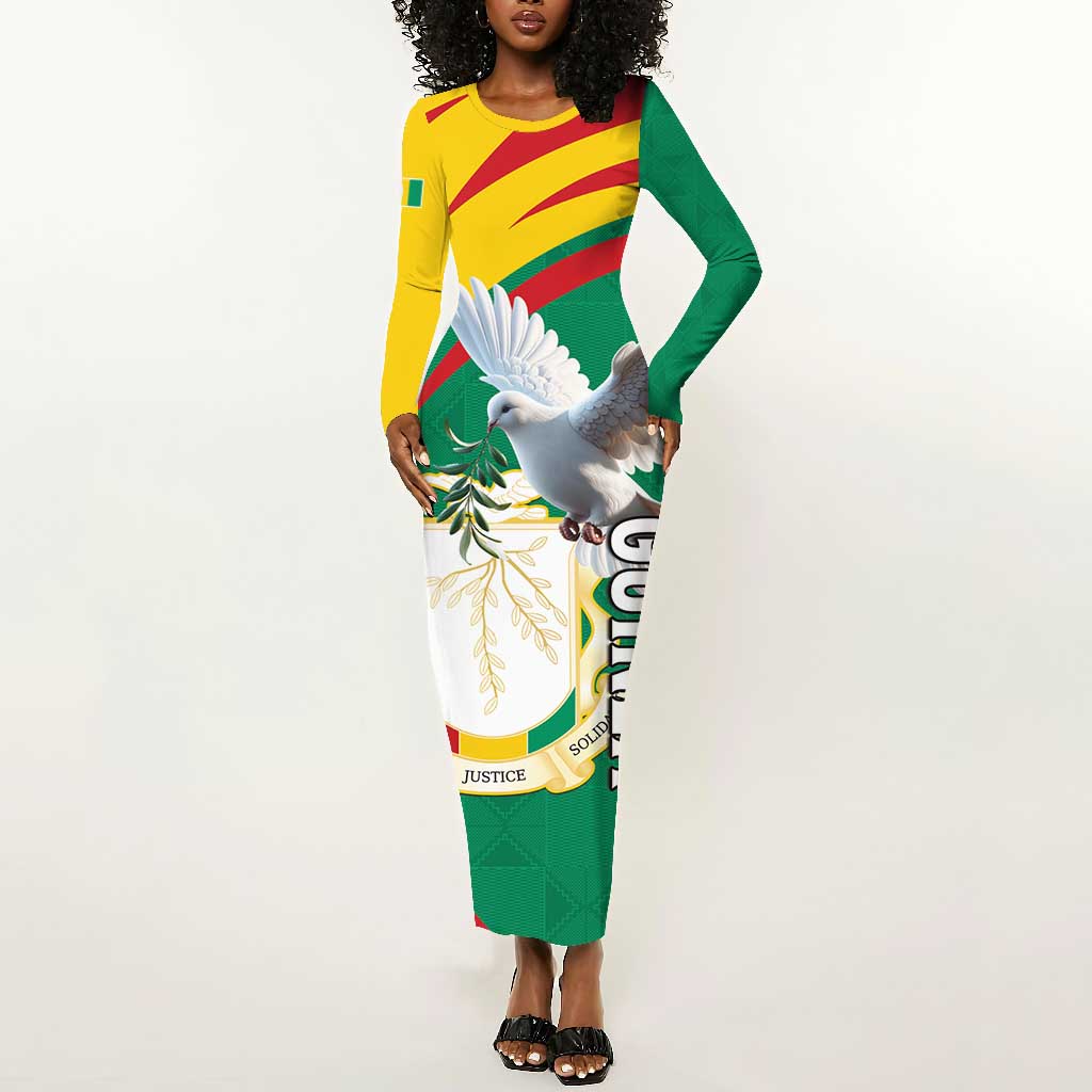 Guinea Long Sleeve Bodycon Dress Coat Of Arms With Pigeon - Kente Pattern LT15