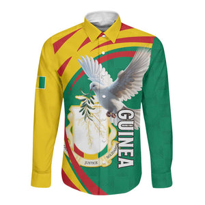 Guinea Long Sleeve Button Shirt Coat Of Arms With Pigeon - Kente Pattern