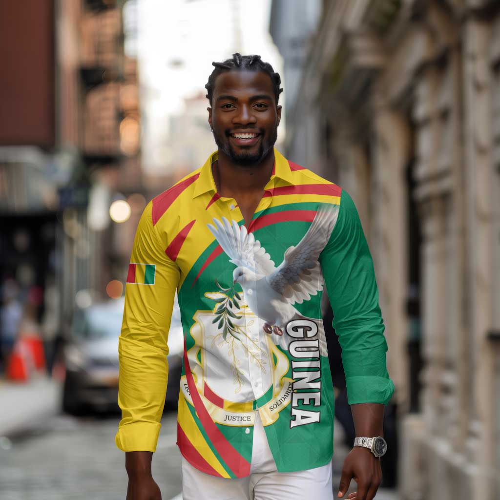 Guinea Long Sleeve Button Shirt Coat Of Arms With Pigeon - Kente Pattern