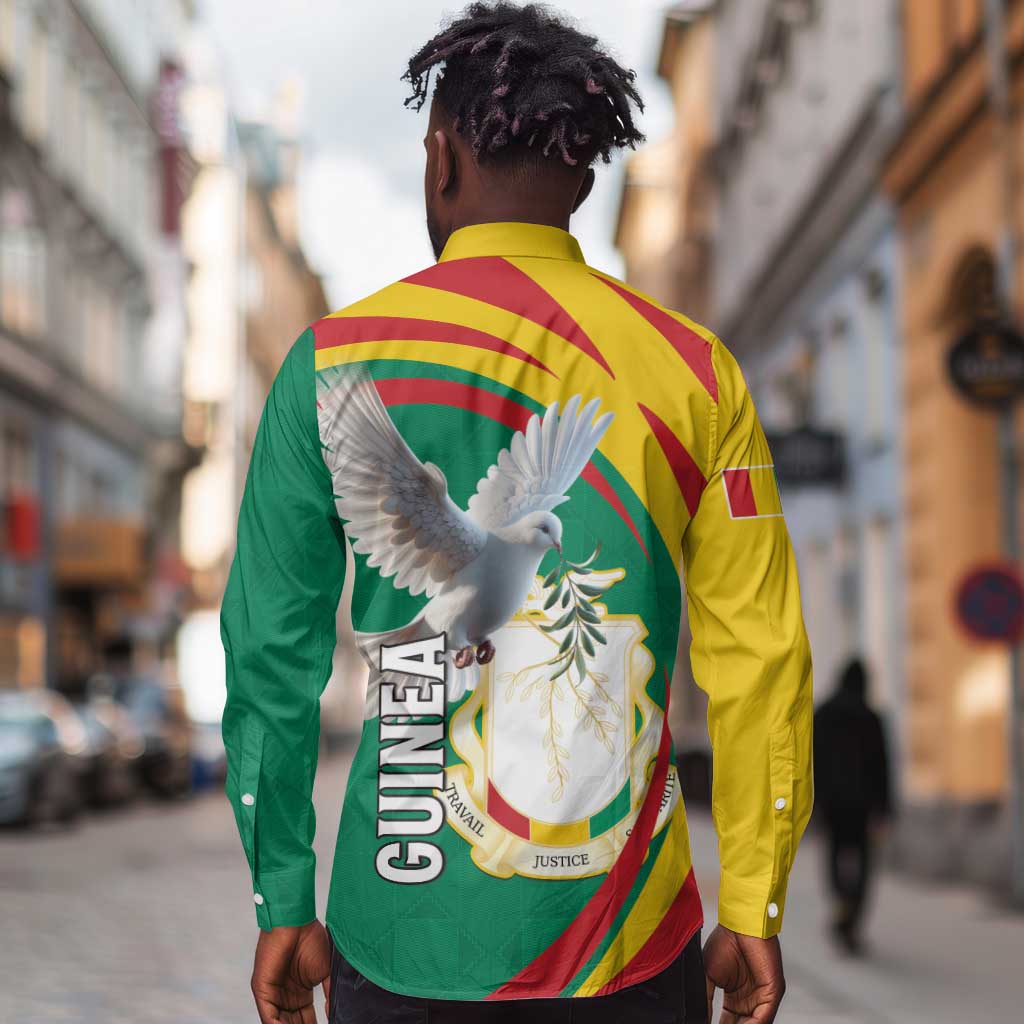 Guinea Long Sleeve Button Shirt Coat Of Arms With Pigeon - Kente Pattern