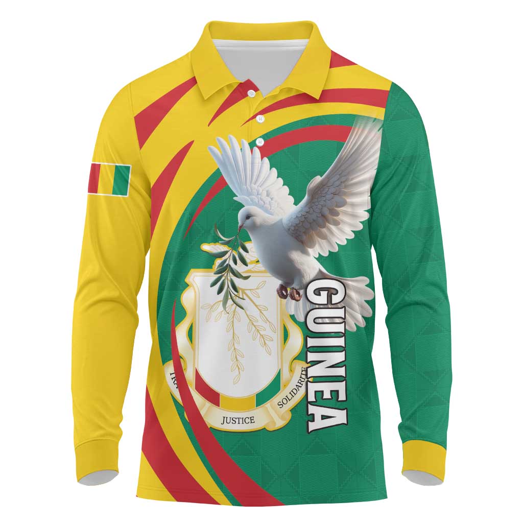 Guinea Long Sleeve Polo Shirt Coat Of Arms With Pigeon - Kente Pattern