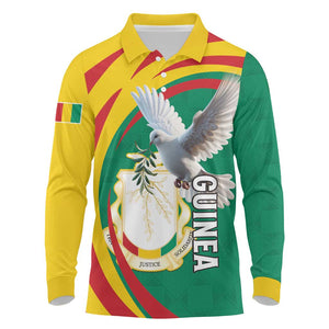 Guinea Long Sleeve Polo Shirt Coat Of Arms With Pigeon - Kente Pattern