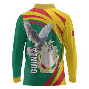Guinea Long Sleeve Polo Shirt Coat Of Arms With Pigeon - Kente Pattern
