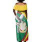 Guinea Off Shoulder Maxi Dress Coat Of Arms With Pigeon - Kente Pattern