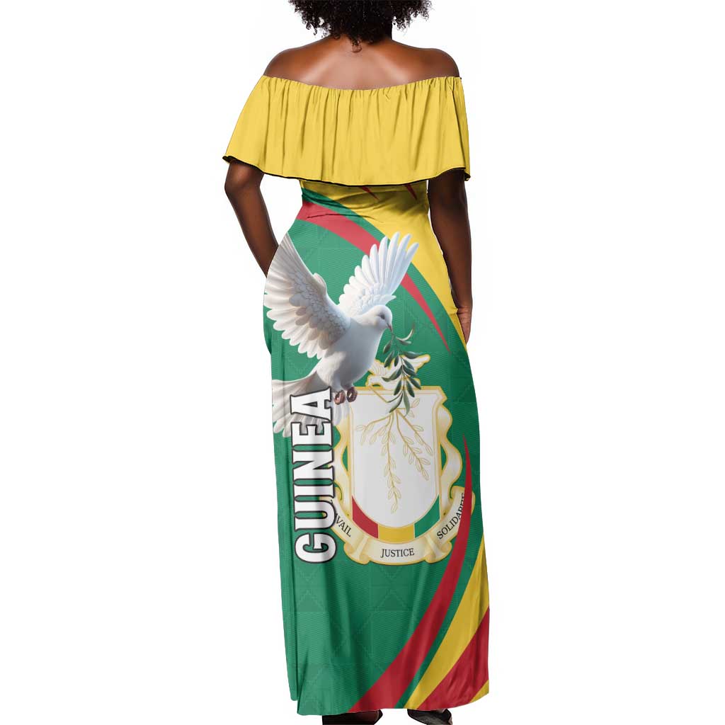 Guinea Off Shoulder Maxi Dress Coat Of Arms With Pigeon - Kente Pattern