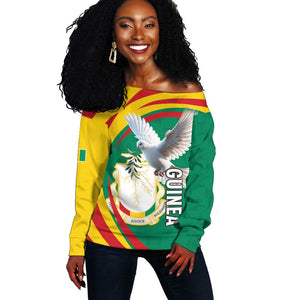 Guinea Off Shoulder Sweater Coat Of Arms With Pigeon - Kente Pattern
