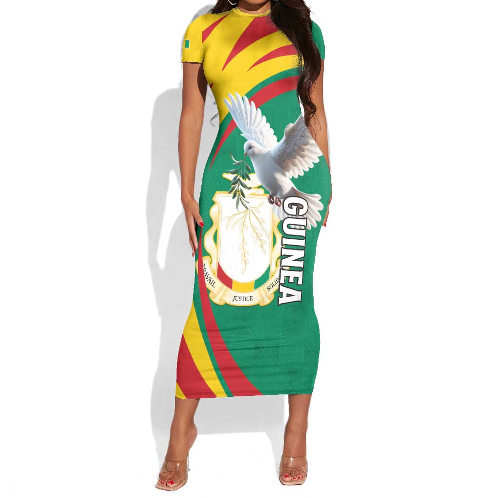 Guinea Short Sleeve Bodycon Dress Coat Of Arms With Pigeon - Kente Pattern LT15