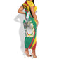 Guinea Short Sleeve Bodycon Dress Coat Of Arms With Pigeon - Kente Pattern LT15