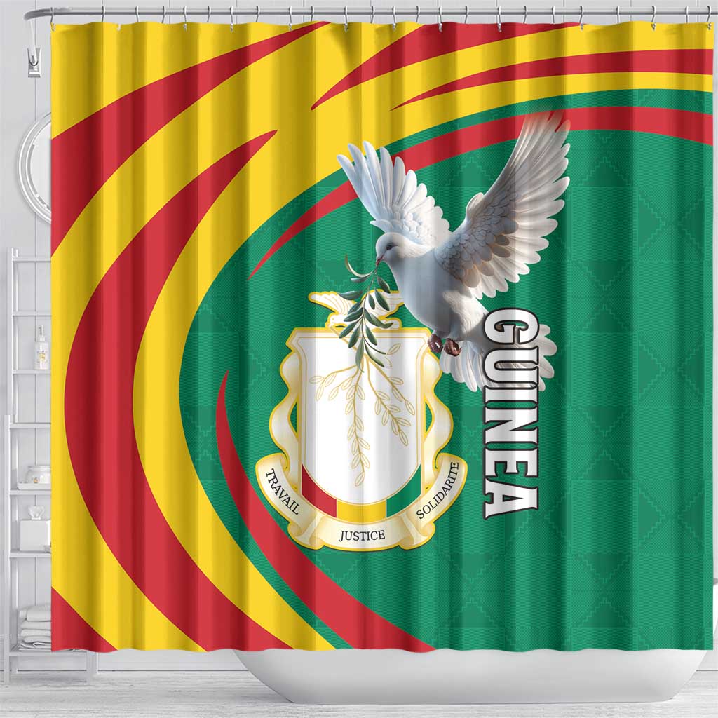 Guinea Shower Curtain Coat Of Arms With Pigeon - Kente Pattern