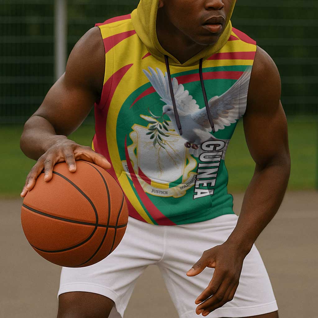 Guinea Sleeveless Hoodie Coat Of Arms With Pigeon - Kente Pattern - African Pride