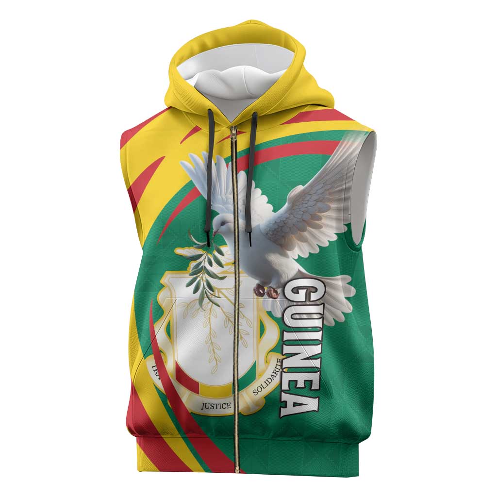 Guinea Sleeveless Zip Hoodie Coat Of Arms With Pigeon - Kente Pattern - African Pride