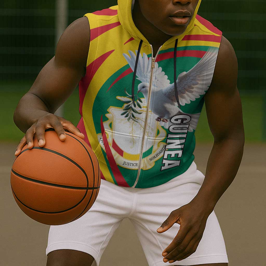 Guinea Sleeveless Zip Hoodie Coat Of Arms With Pigeon - Kente Pattern - African Pride