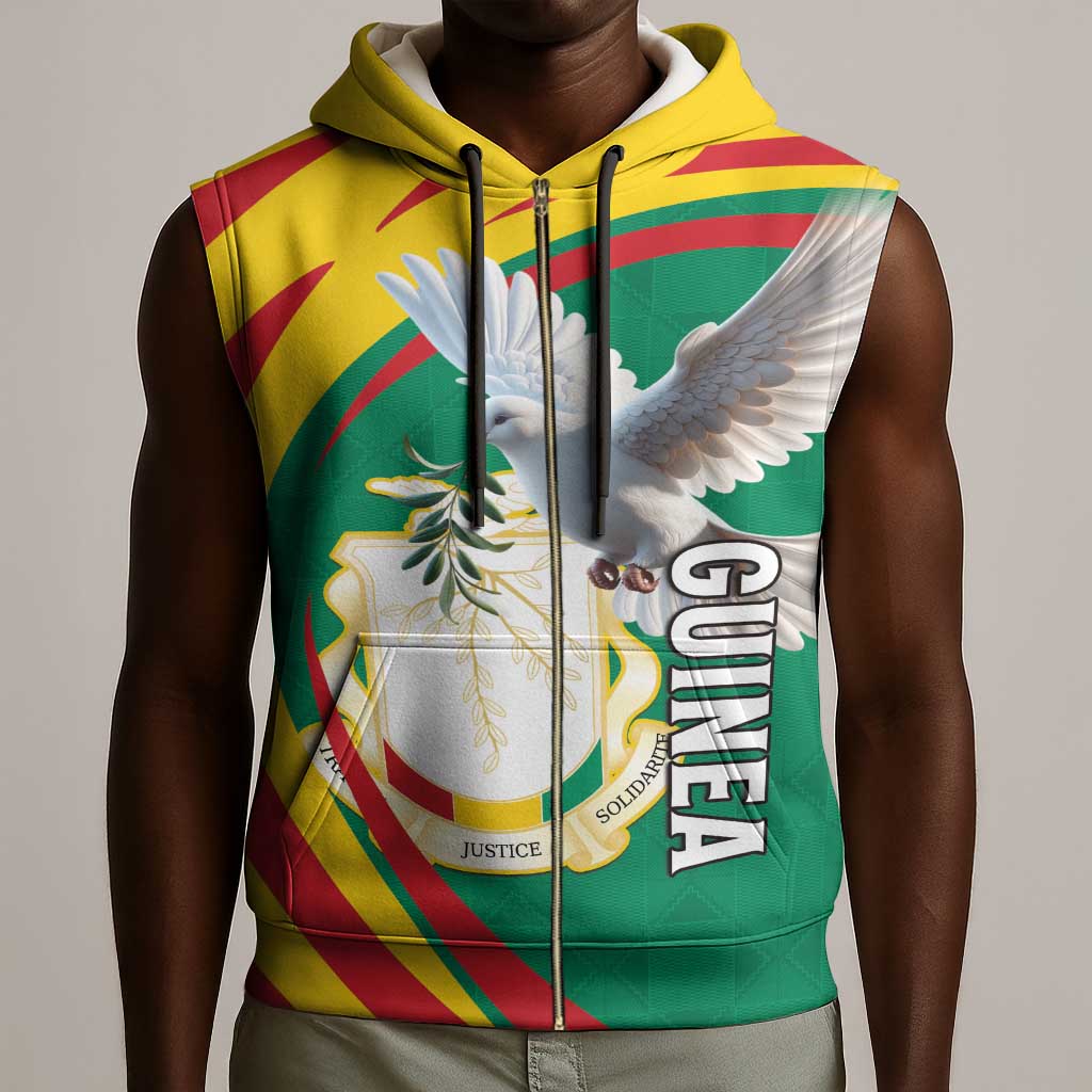 Guinea Sleeveless Zip Hoodie Coat Of Arms With Pigeon - Kente Pattern - African Pride