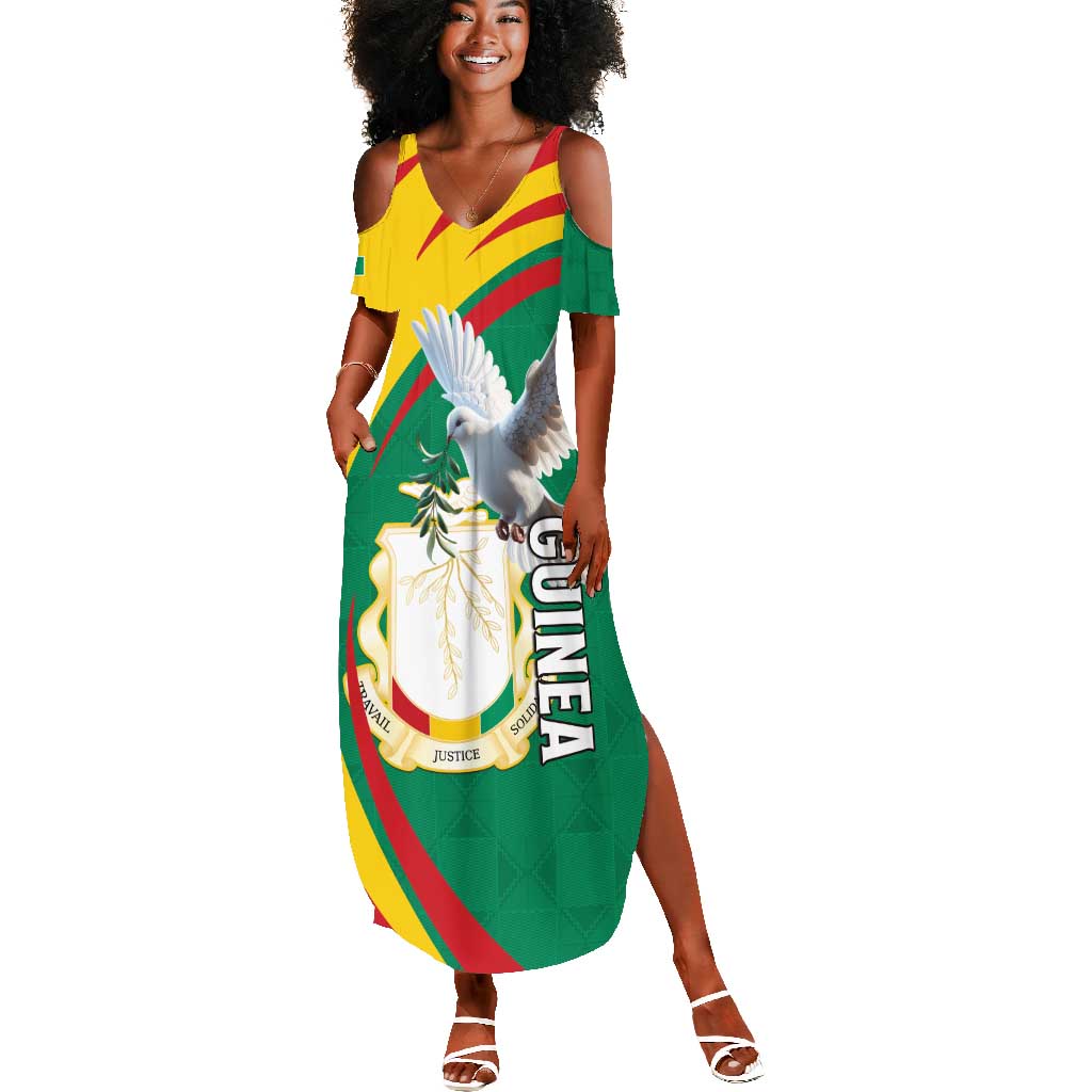 Guinea Summer Maxi Dress Coat Of Arms With Pigeon - Kente Pattern