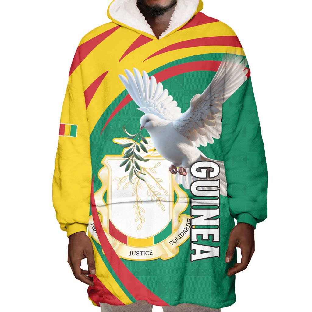 Guinea Wearable Blanket Hoodie Coat Of Arms With Pigeon - Kente Pattern