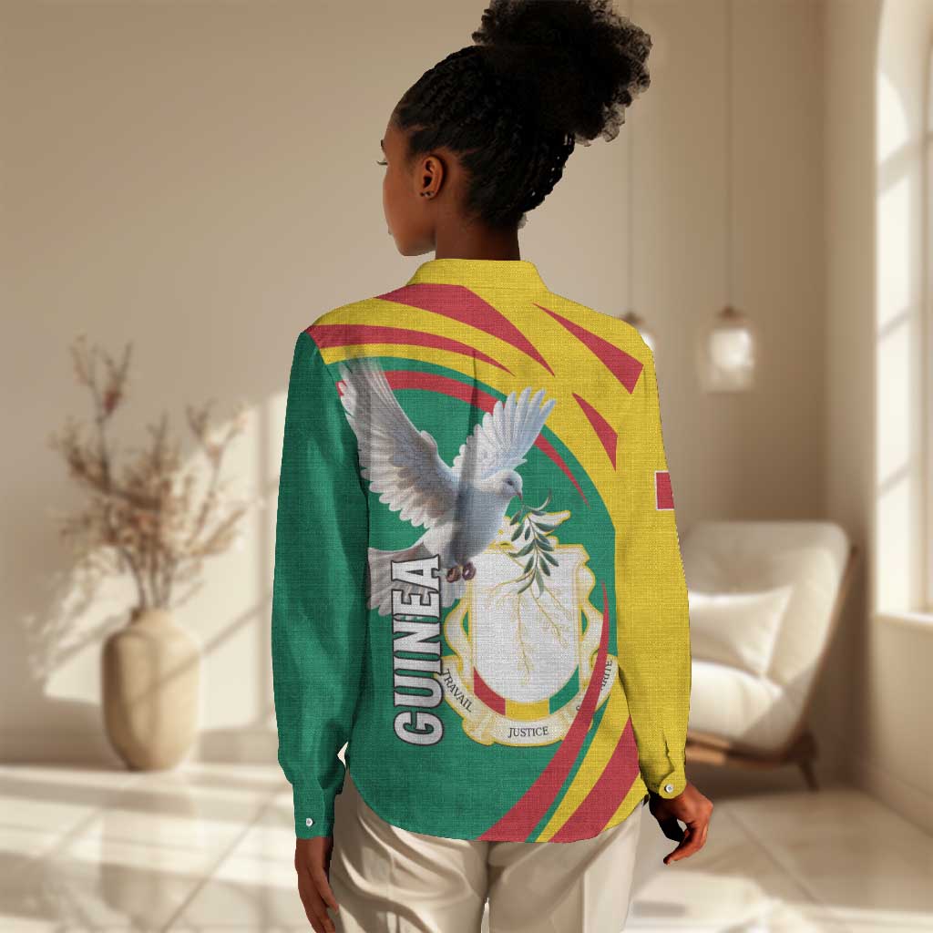 Guinea Women Casual Shirt Coat Of Arms With Pigeon - Kente Pattern