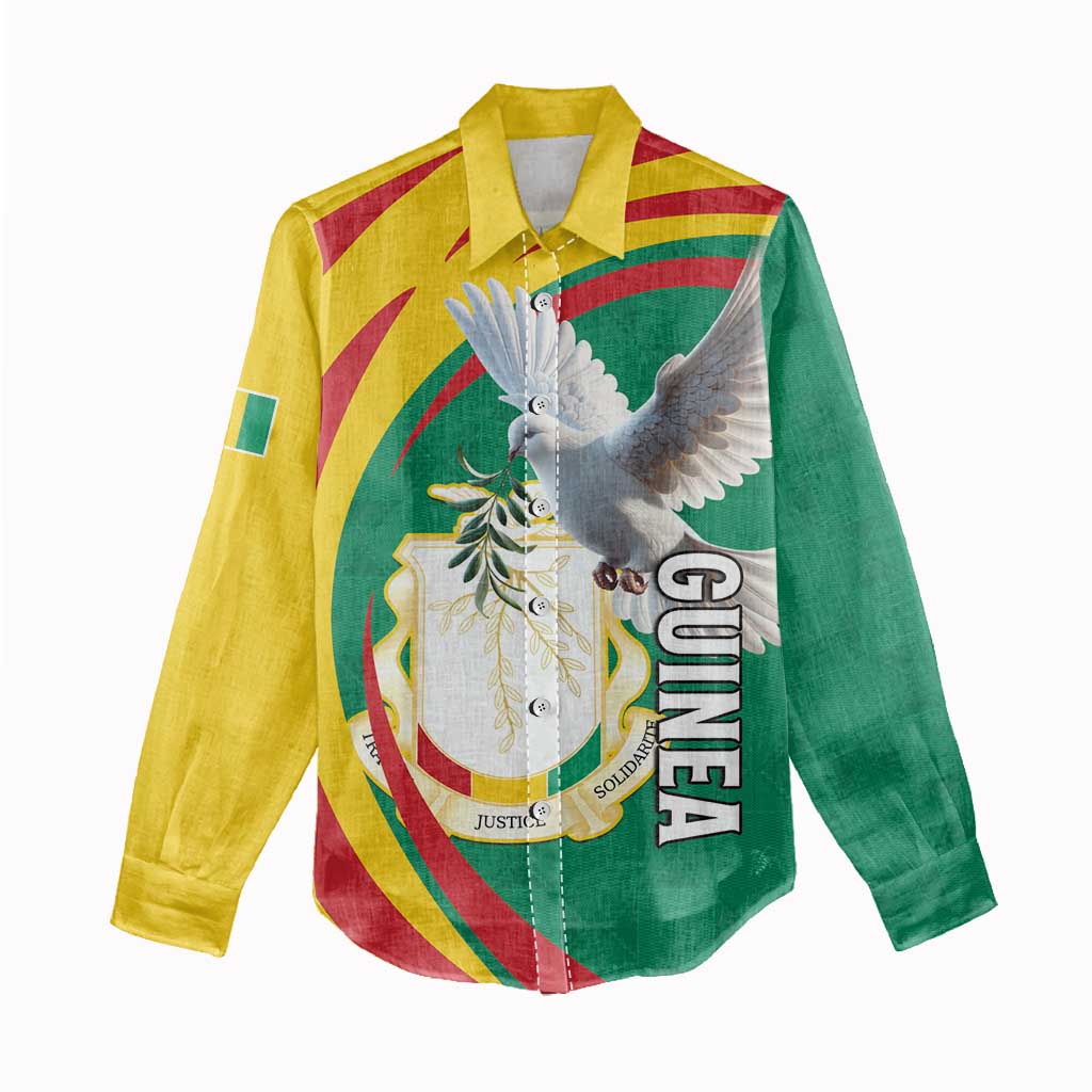 Guinea Women Casual Shirt Coat Of Arms With Pigeon - Kente Pattern