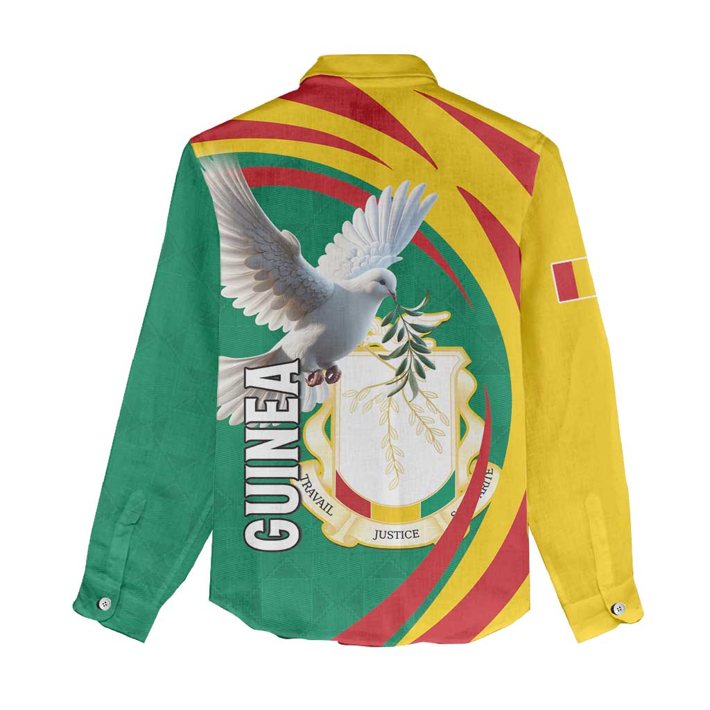 Guinea Women Casual Shirt Coat Of Arms With Pigeon - Kente Pattern