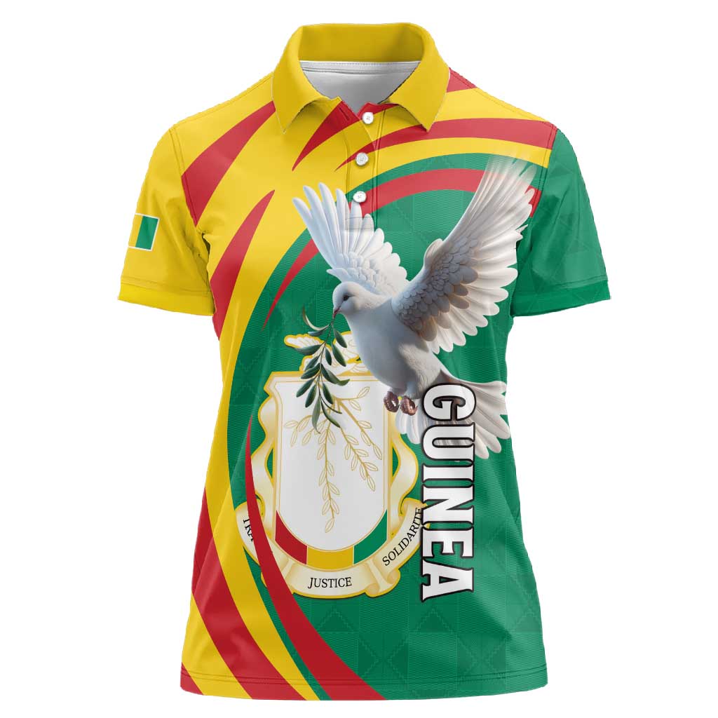 Guinea Women Polo Shirt Coat Of Arms With Pigeon - Kente Pattern