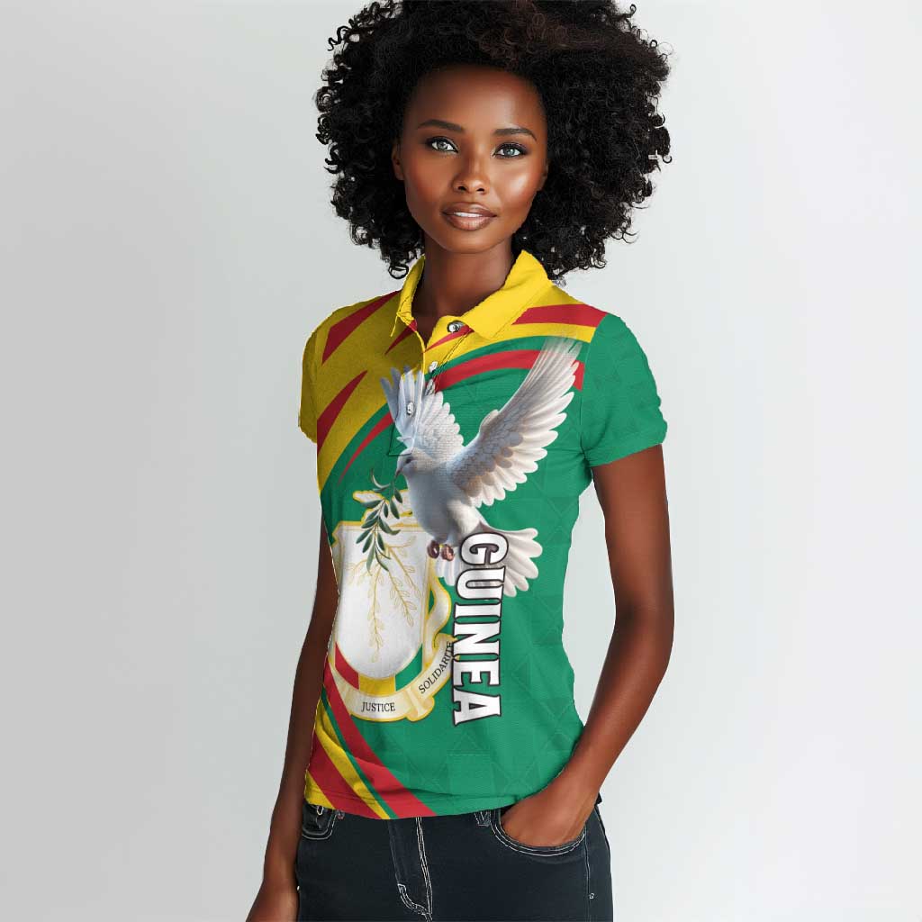 Guinea Women Polo Shirt Coat Of Arms With Pigeon - Kente Pattern