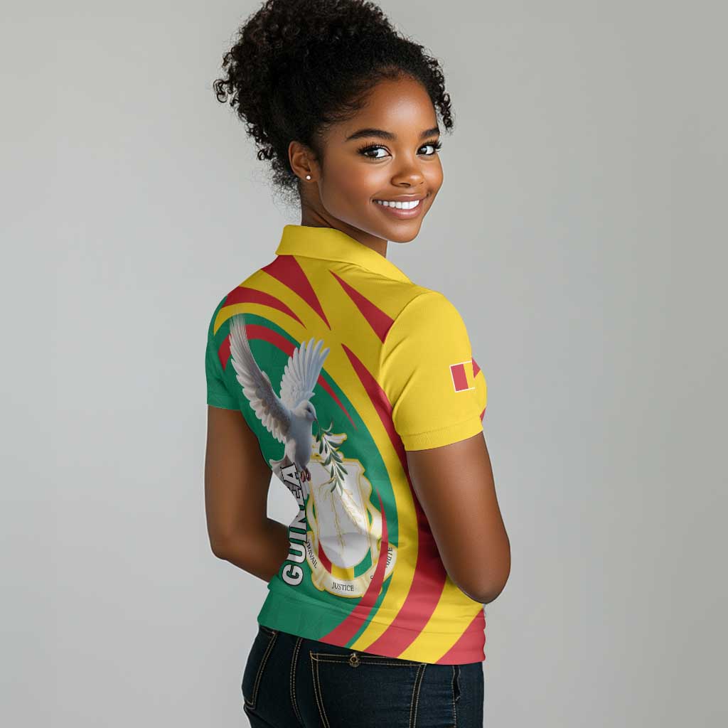Guinea Women Polo Shirt Coat Of Arms With Pigeon - Kente Pattern