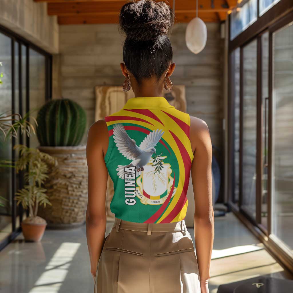 Guinea Women Sleeveless Polo Shirt Coat Of Arms With Pigeon - Kente Pattern