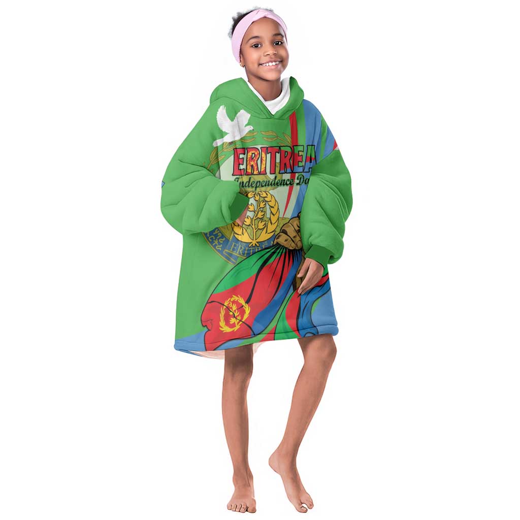Happy Eritrea Independence Day Kid Wearable Blanket Hoodie 34th Anniversary