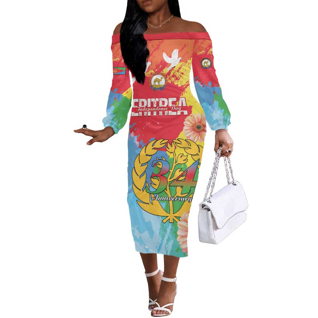 Personalised Eritrea Off The Shoulder Long Sleeve Dress Happy Independence Day