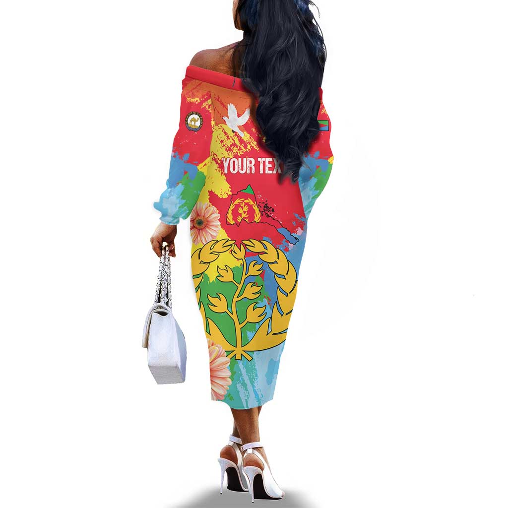 Personalised Eritrea Off The Shoulder Long Sleeve Dress Happy Independence Day