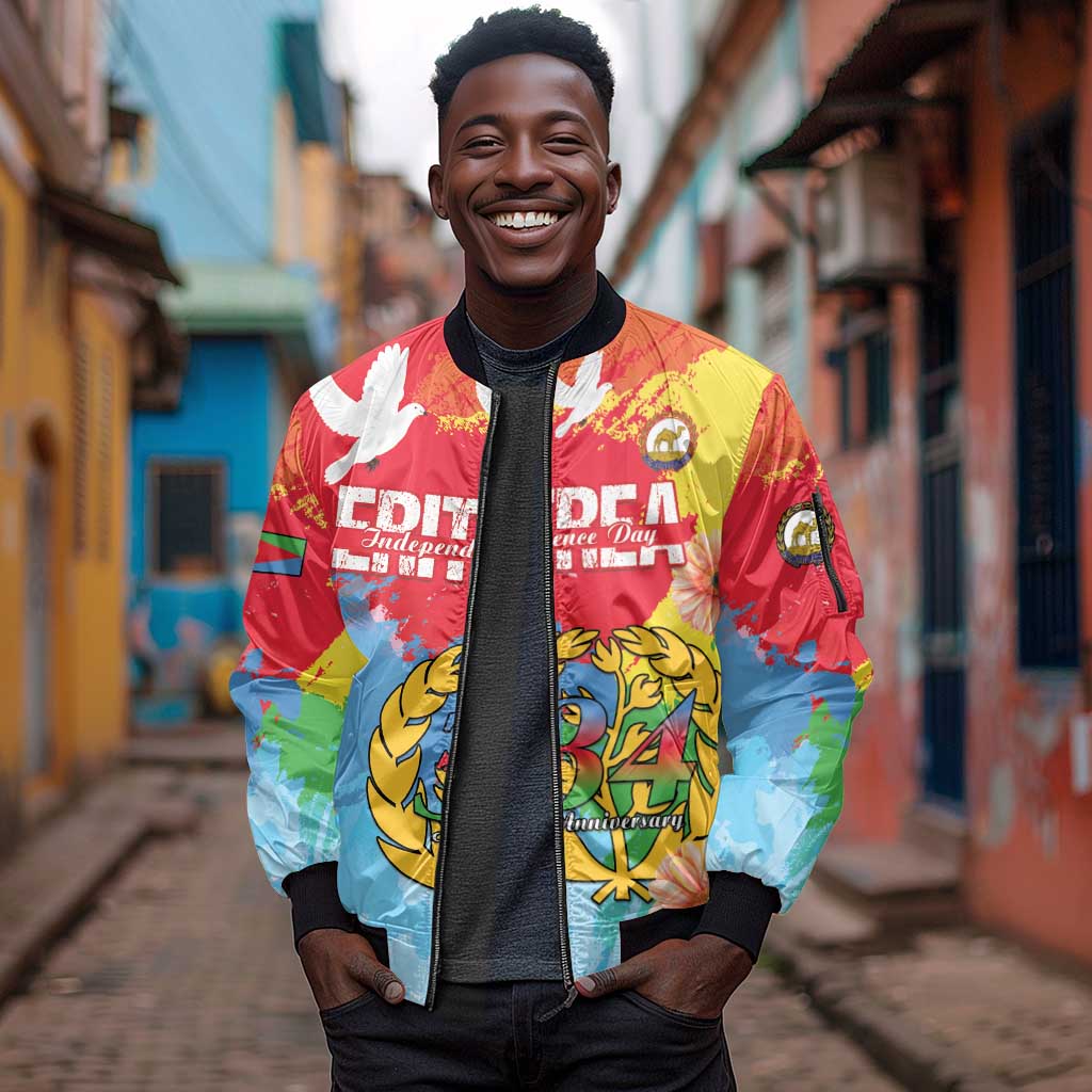 Personalised Eritrea Sleeve Zip Bomber Jacket Happy Independence Day