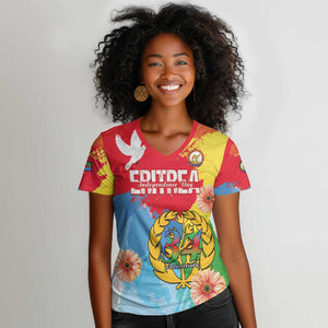 Personalised Eritrea Women V-Neck T-Shirt Happy Independence Day