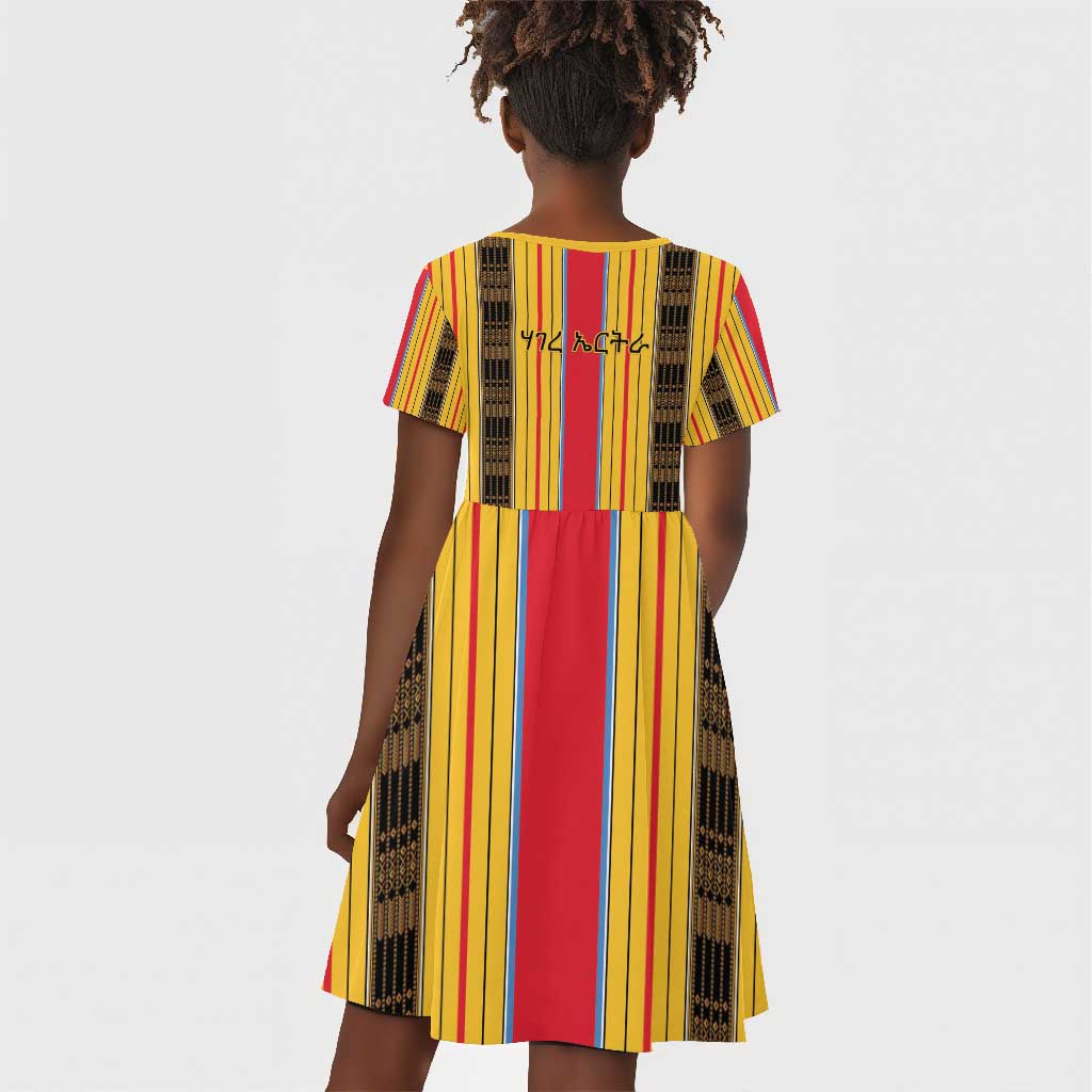 Eritrea Traditional Saho Mix Tilet Pattern Kid Short Sleeve Dress