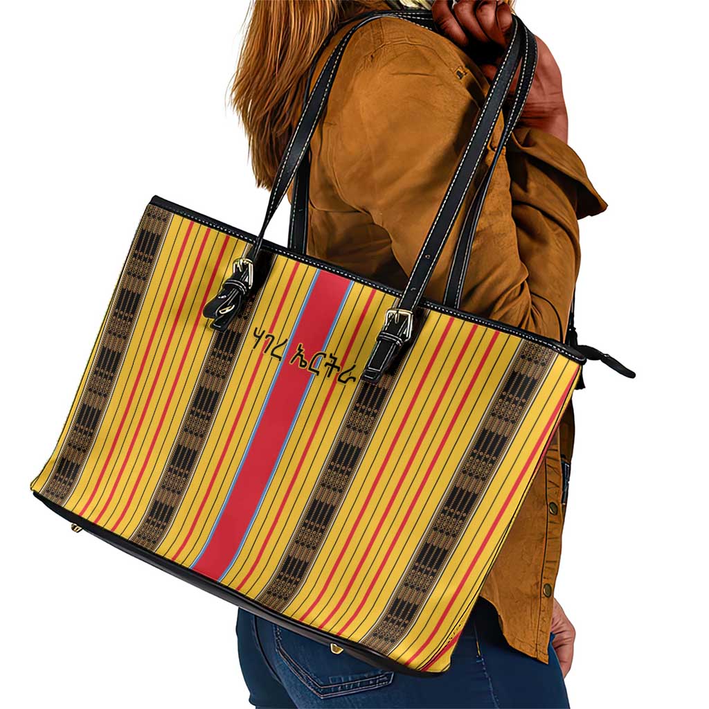 Eritrea Traditional Saho Mix Tilet Pattern Leather Tote Bag