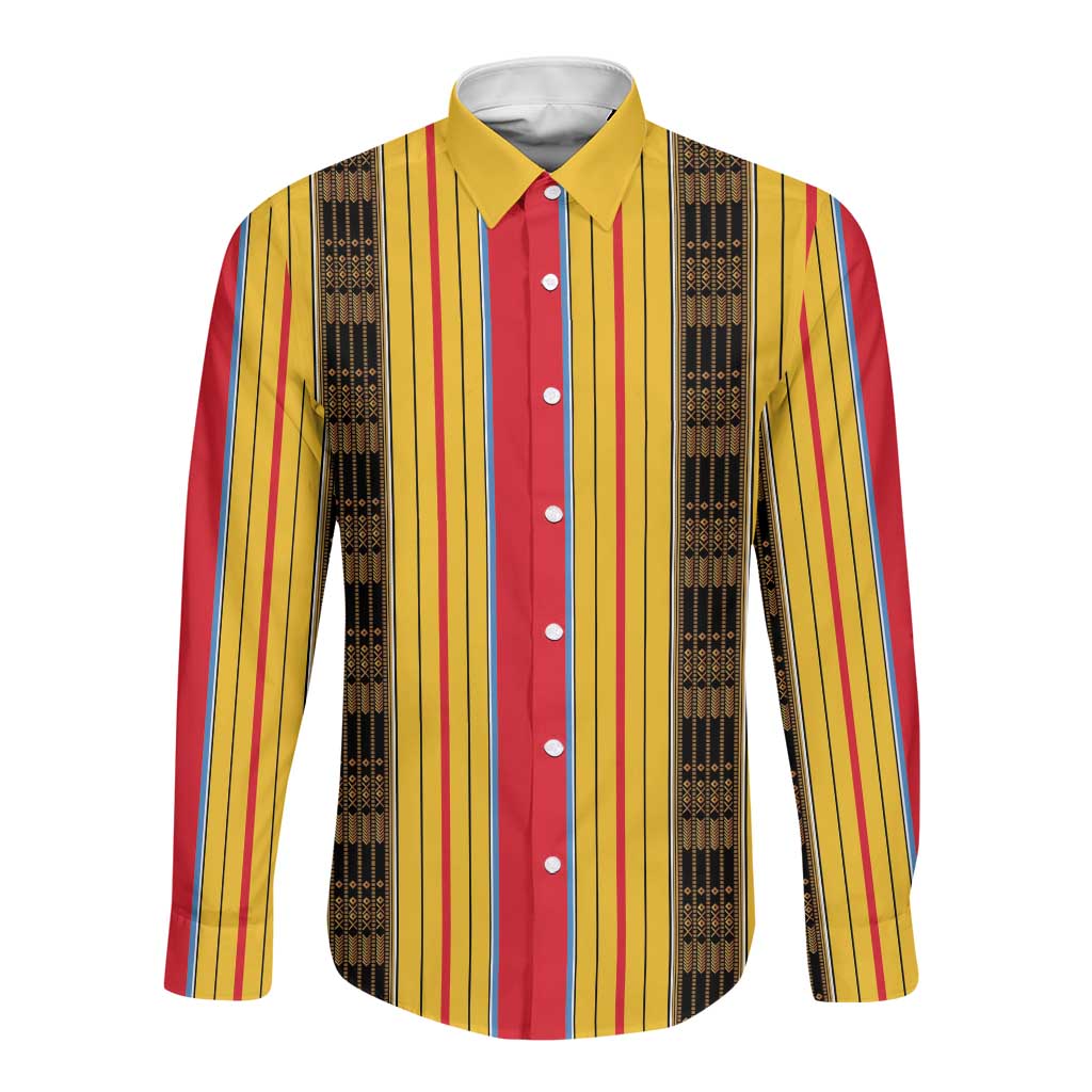 Eritrea Traditional Saho Mix Tilet Pattern Long Sleeve Button Shirt