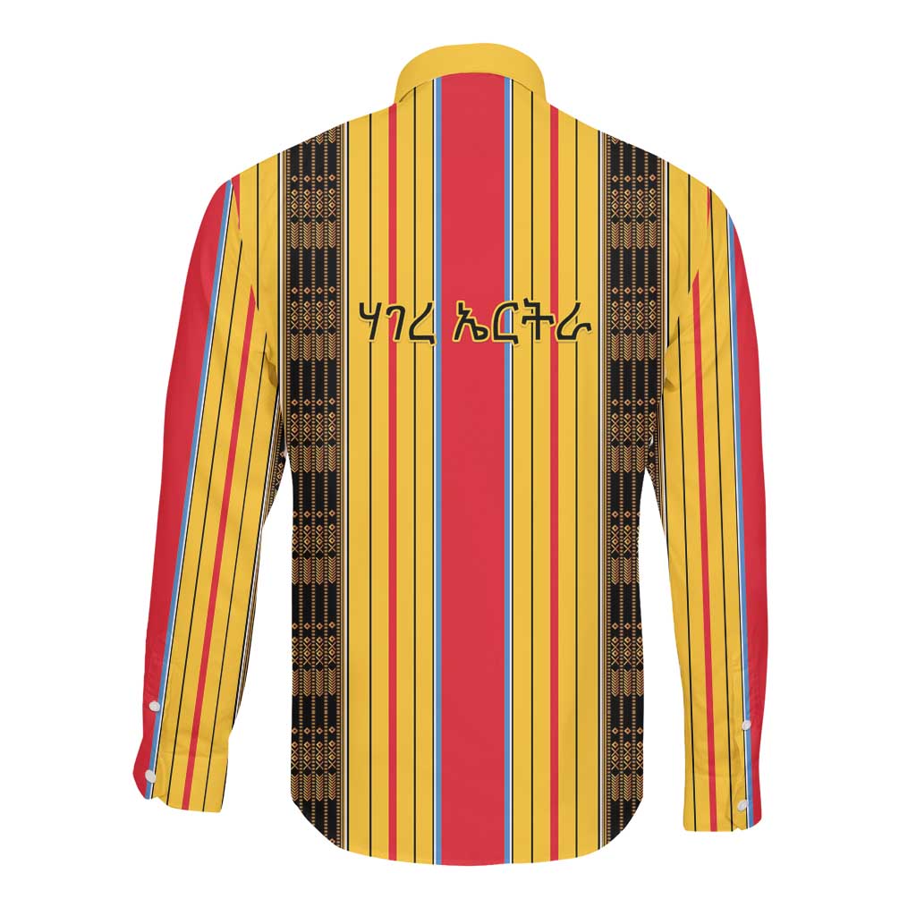 Eritrea Traditional Saho Mix Tilet Pattern Long Sleeve Button Shirt