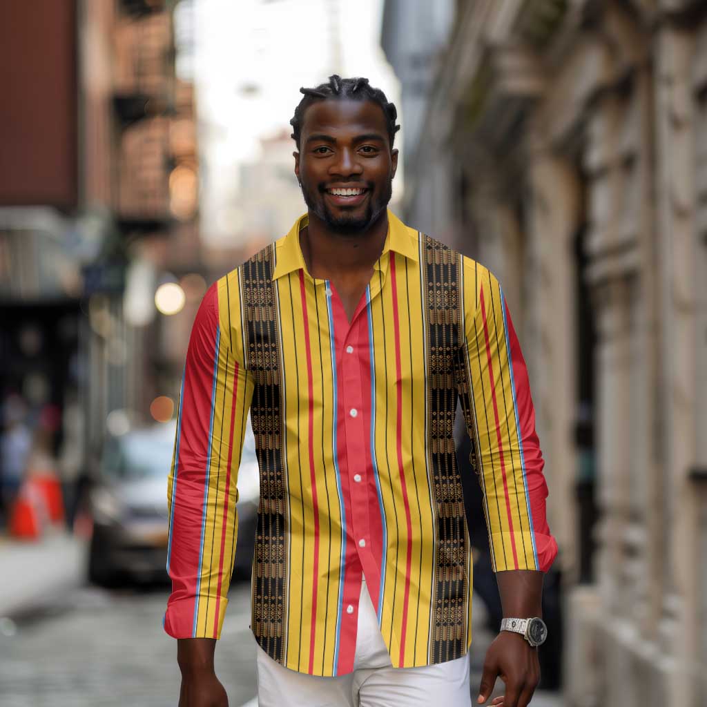 Eritrea Traditional Saho Mix Tilet Pattern Long Sleeve Button Shirt
