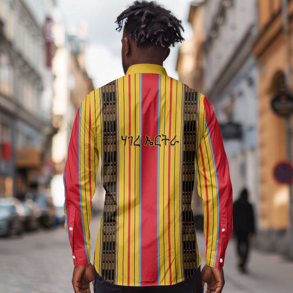 Eritrea Traditional Saho Mix Tilet Pattern Long Sleeve Button Shirt