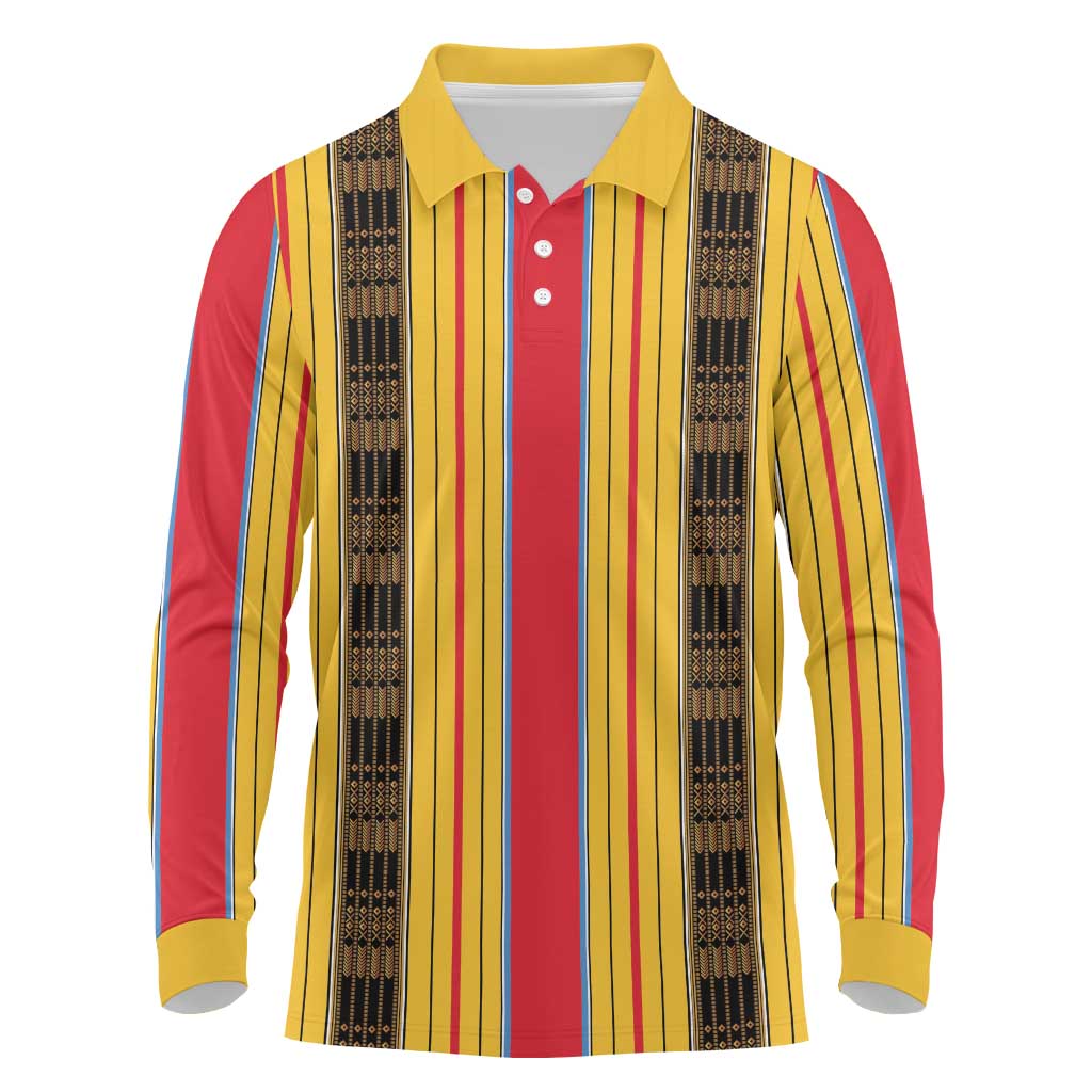 Eritrea Traditional Saho Mix Tilet Pattern Long Sleeve Polo Shirt