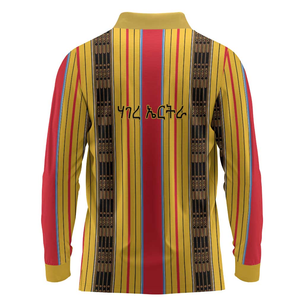 Eritrea Traditional Saho Mix Tilet Pattern Long Sleeve Polo Shirt