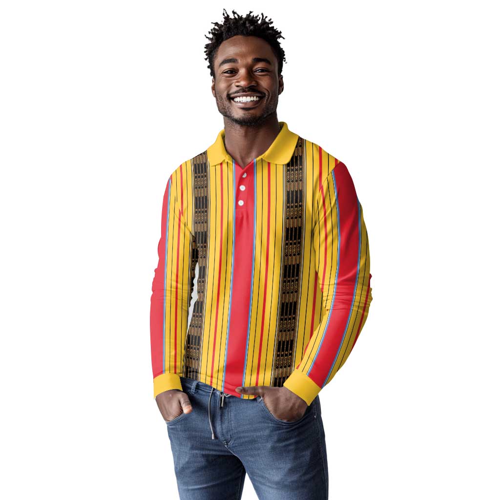 Eritrea Traditional Saho Mix Tilet Pattern Long Sleeve Polo Shirt