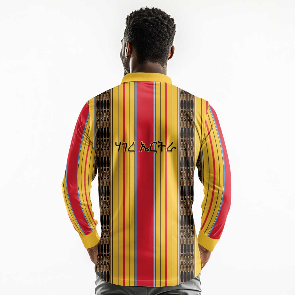 Eritrea Traditional Saho Mix Tilet Pattern Long Sleeve Polo Shirt