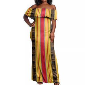 Eritrea Traditional Saho Mix Tilet Pattern Off Shoulder Maxi Dress